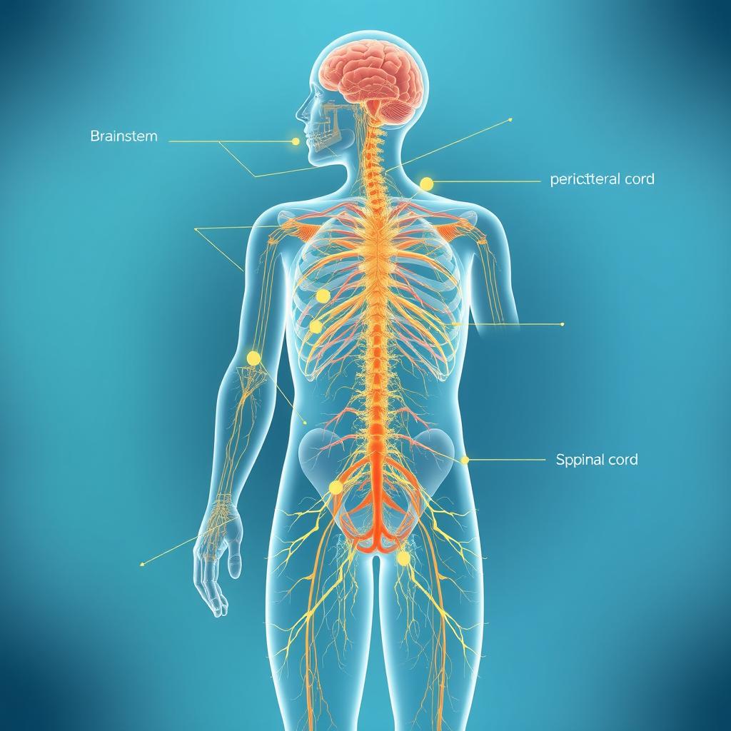 An intricate illustration of the nervous system, showcasing the central and peripheral nervous systems in detail