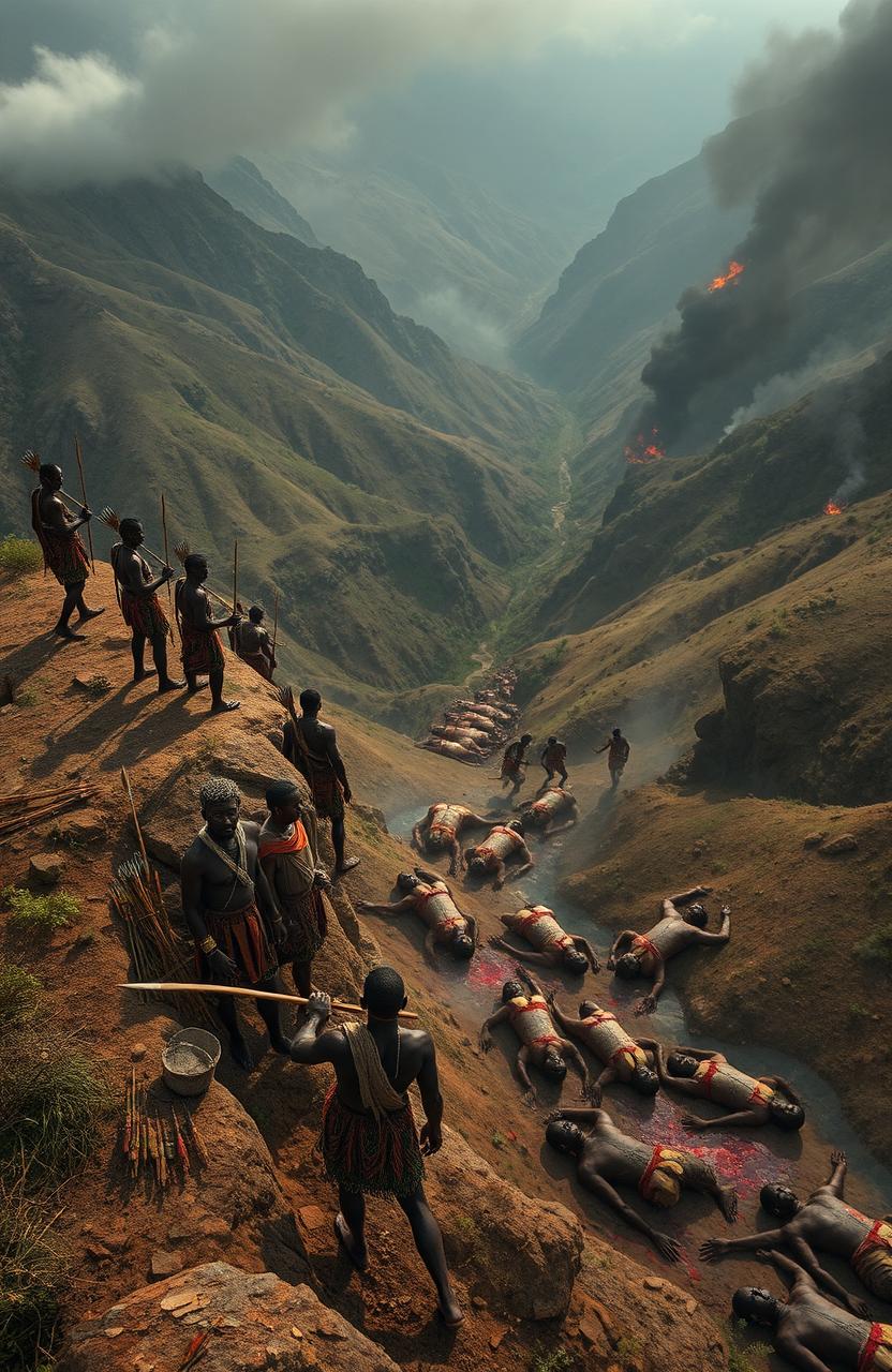 An aerial view of a valley in East Africa, showcasing a dramatic scene