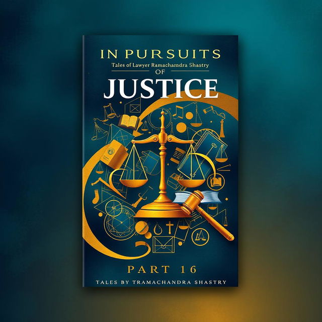 An abstract high-resolution cover design for a novel titled 'In Pursuit of Justice - Tales of Lawyer Ramachandra Shastry' Part-1