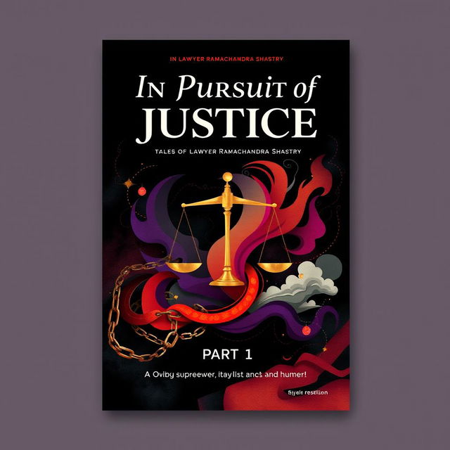 A high-resolution abstract cover design for the novel titled 'In Pursuit of Justice - Tales of Lawyer Ramachandra Shastry' Part-1