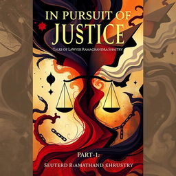 A high-resolution abstract cover design for the novel titled 'In Pursuit of Justice - Tales of Lawyer Ramachandra Shastry' Part-1