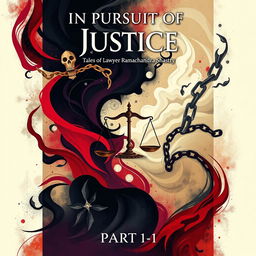 A high-resolution abstract cover design for the novel titled 'In Pursuit of Justice - Tales of Lawyer Ramachandra Shastry' Part-1