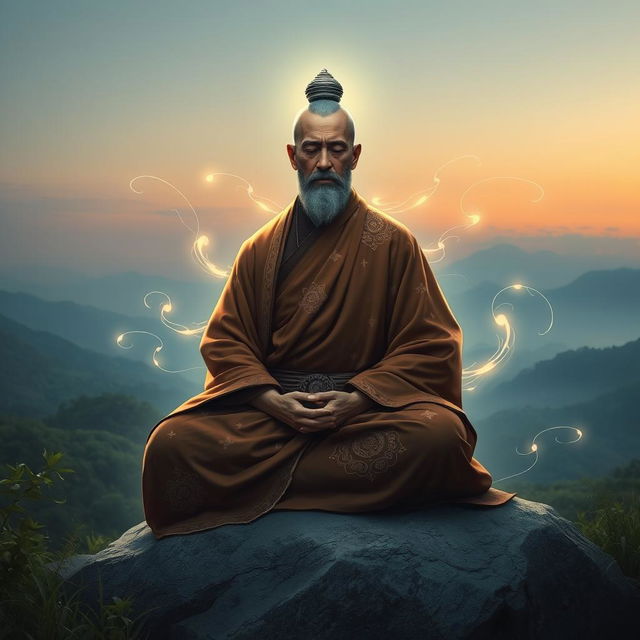 A unique depiction of a human sentinel monk, embodying both strength and serenity