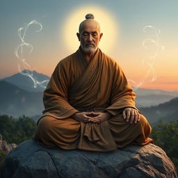 A unique depiction of a human sentinel monk, embodying both strength and serenity
