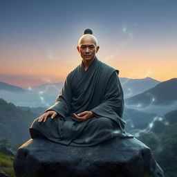 A unique depiction of a human sentinel monk, embodying both strength and serenity