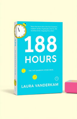 A clean and modern book cover design for '168 Hours' by Laura Vanderkam, featuring bright and clear colors such as blue, white, and yellow
