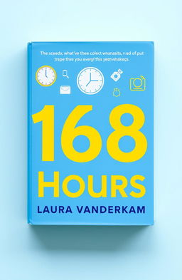 A clean and modern book cover design for '168 Hours' by Laura Vanderkam, featuring bright and clear colors such as blue, white, and yellow