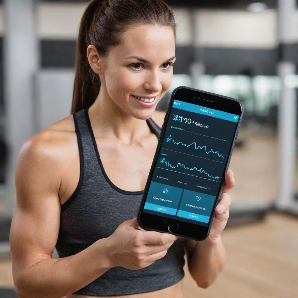 Depict a network of modern, high-tech fitness centers utilizing unique health and progress monitoring technologies