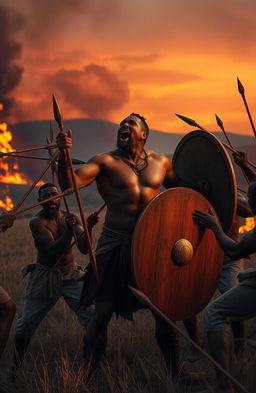 In a dramatic sunset evening, an open field scene captures a smoky atmosphere with a distant hill framing the top left and right of the canvas