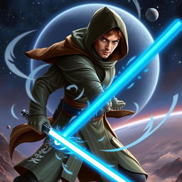 A heroic Jedi Sentinel from Star Wars, showcasing a unique blend of agility and combat skills