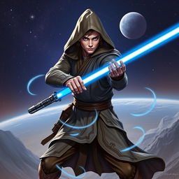 A heroic Jedi Sentinel from Star Wars, showcasing a unique blend of agility and combat skills