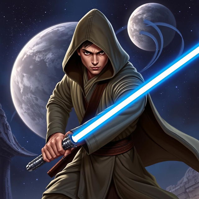 A heroic Jedi Sentinel from Star Wars, showcasing a unique blend of agility and combat skills