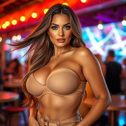 A beautiful woman with a large breast and curvy figure, exuding confidence and allure