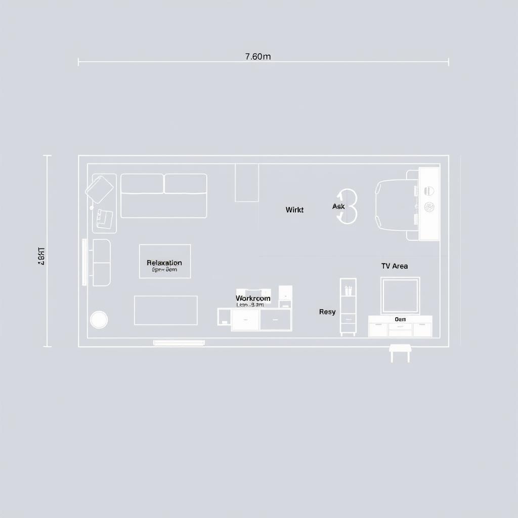 A detailed floor plan layout for a room measuring 7