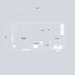 A detailed floor plan layout for a room measuring 7