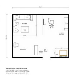 A detailed and quantified floor plan layout for a room measuring 7
