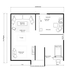 A detailed and quantified floor plan layout for a room measuring 7