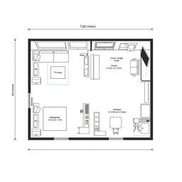 A detailed floor plan of a room measuring 7