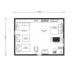 A detailed floor plan of a room measuring 7
