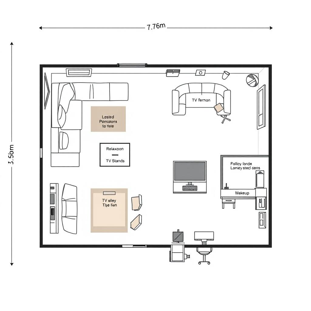 A detailed floor plan of a room measuring 7