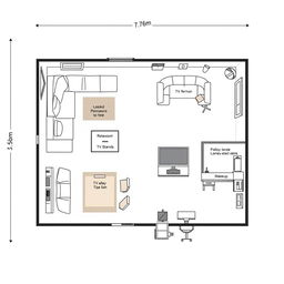 A detailed floor plan of a room measuring 7