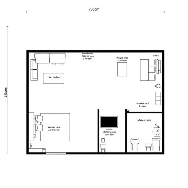 A detailed floor plan of a room measuring 7