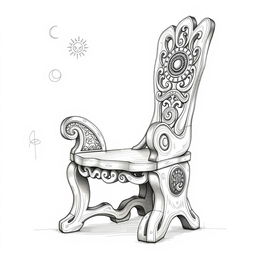 A detailed sketch inspired by a Taíno chair, showcasing intricate carvings and traditional motifs