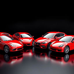 A stunning display of red cars arranged artistically against a smooth black background