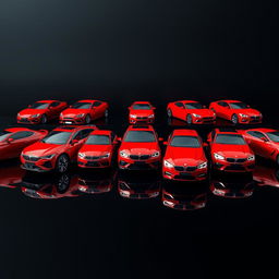 A stunning display of red cars arranged artistically against a smooth black background