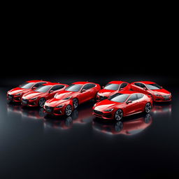 A stunning display of red cars arranged artistically against a smooth black background