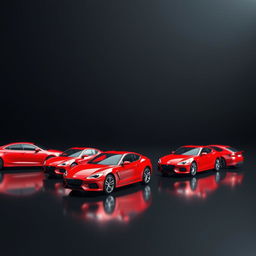 A stunning display of red cars arranged artistically against a smooth black background