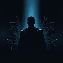 A modern and elegant design featuring the silhouette of an enigmatic and powerful figure as the main image