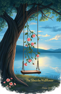A beautiful illustration titled 'The Prince and the Wallflower', featuring a large tree with a swing hanging from its sturdy branches
