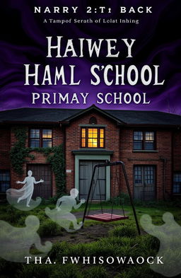 A hauntingly atmospheric book cover depicting an eerie primary school at dusk