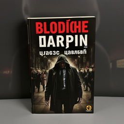 A captivating book cover for 'плохие парни и ужасы работы', featuring a dark, shadowy backdrop of a bustling street filled with indistinct, foreboding figures