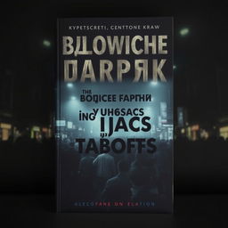 A gripping book cover for 'плохие парни и ужасы работы', featuring a dark, moody atmosphere with a crowded street filled with indistinct, shadowy figures