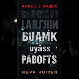A gripping book cover for 'плохие парни и ужасы работы', featuring a dark, moody atmosphere with a crowded street filled with indistinct, shadowy figures