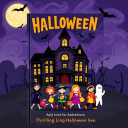 A vibrant and spooky book cover design for a Halloween-themed story, featuring a haunted school setting