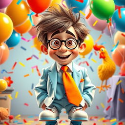 A whimsical and humorous portrayal of a quirky character resembling a character like Lloyd from a comedy film about two dimwitted friends