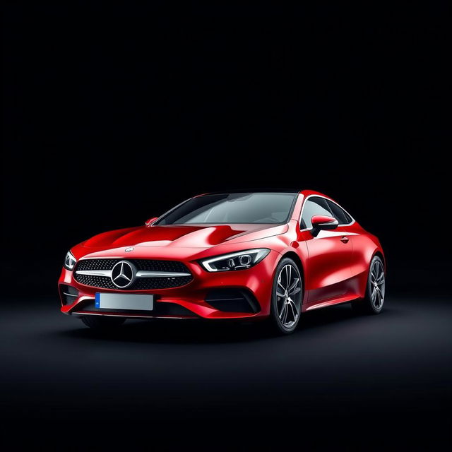 A sleek red Mercedes A200 set against a smooth black background, emphasizing the car's shiny exterior and elegant curves