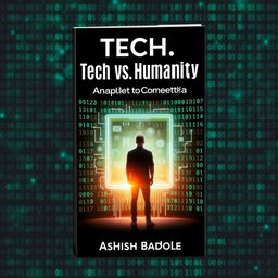 A captivating book cover design featuring a background filled with faint binary code, establishing a rich digital atmosphere