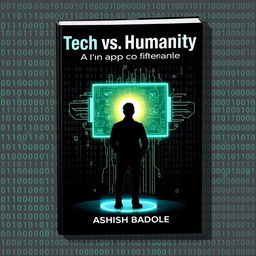 A captivating book cover design featuring a background filled with faint binary code, establishing a rich digital atmosphere