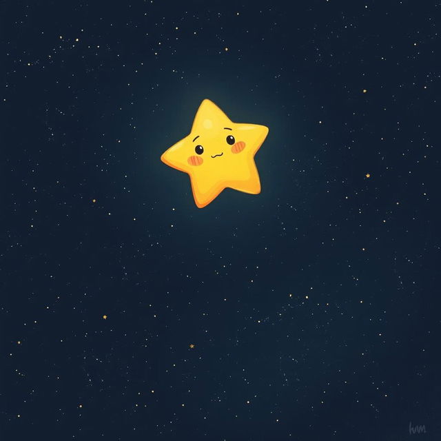 An imaginative illustration of a tiny, lonely star named Twinkle, floating in a vast, dark sky