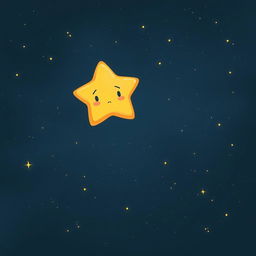 A whimsical illustration of a tiny, lonely star named Twinkle, floating in a vast, dark sky