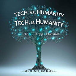 An imaginative book cover design featuring a large, striking tree where the branches are composed of intricate circuit lines instead of traditional leaves
