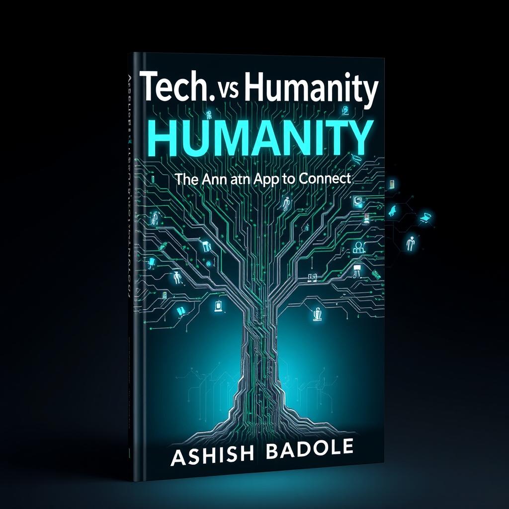 An imaginative book cover design featuring a large, striking tree where the branches are composed of intricate circuit lines instead of traditional leaves