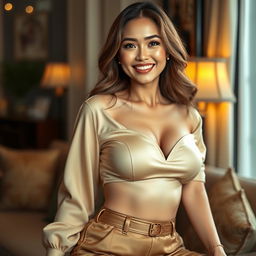 A beautiful woman with large breasts and a slender body, radiating a seductive and alluring charm