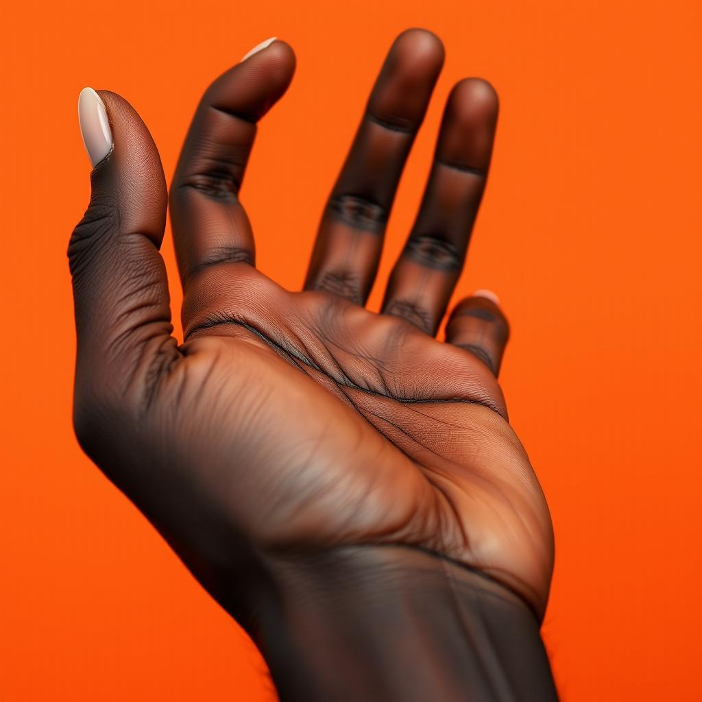 A beautifully detailed and expressive image of a black hand, showcasing its features and textures with elegance