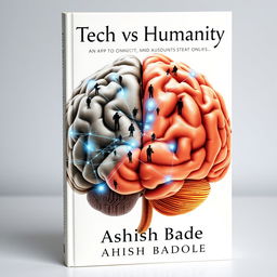 A thought-provoking book cover design featuring a large, visually striking image of a brain, where one half represents a natural human brain with realistic details, showcasing flesh tones and warm highlights