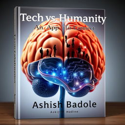 A visually stunning book cover featuring a large, detailed image of a brain, where one half flawlessly represents a human brain with natural flesh tones and warm highlights, symbolizing human intellect and emotion